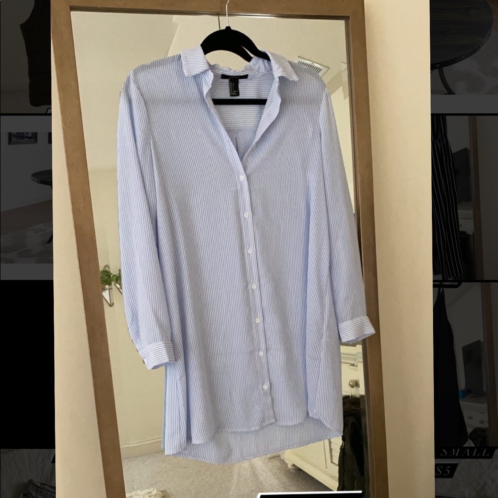 Blue and white striped collared dress